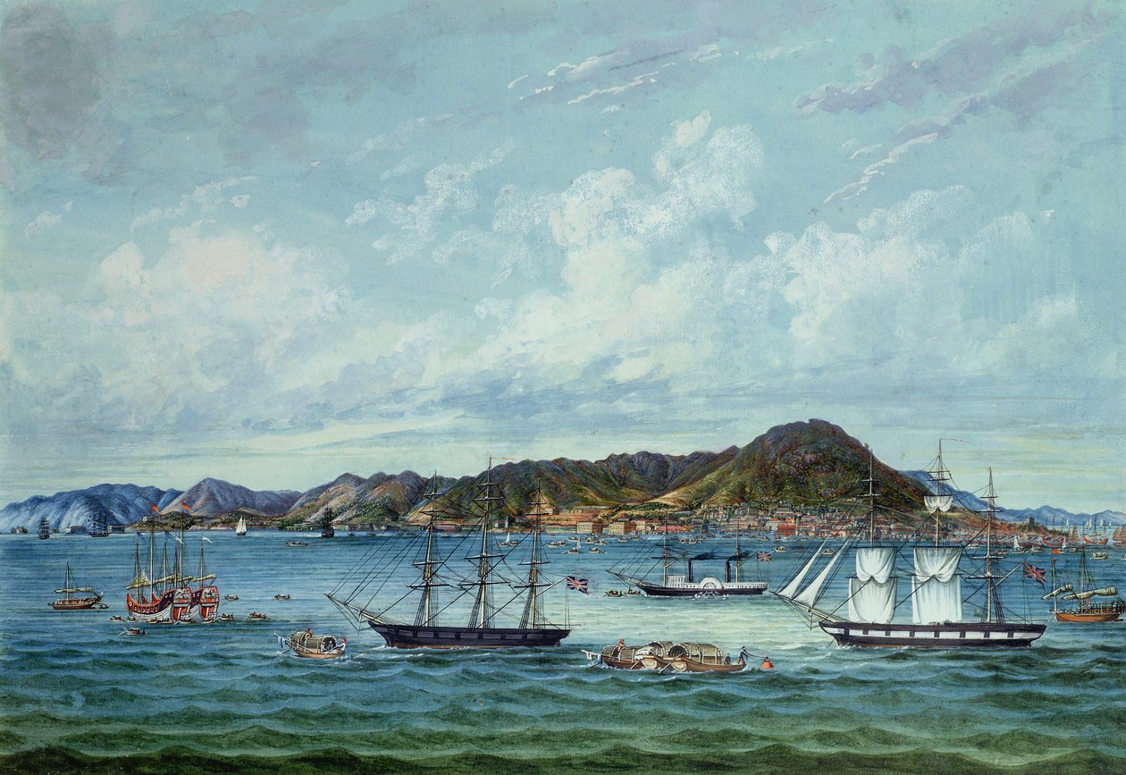 हांगकांग का दृश्य, c.1860 (कागज पर स्याही und wc) द्वारा Tinqua
