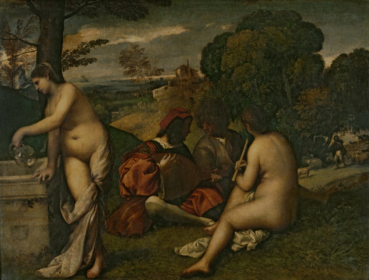 Le कॉन्सर्ट Champetre (ओपन-एयर कॉन्सर्ट), c.1510 (कैनवास पर तेल) द्वारा टिज़ियानो वेकेली