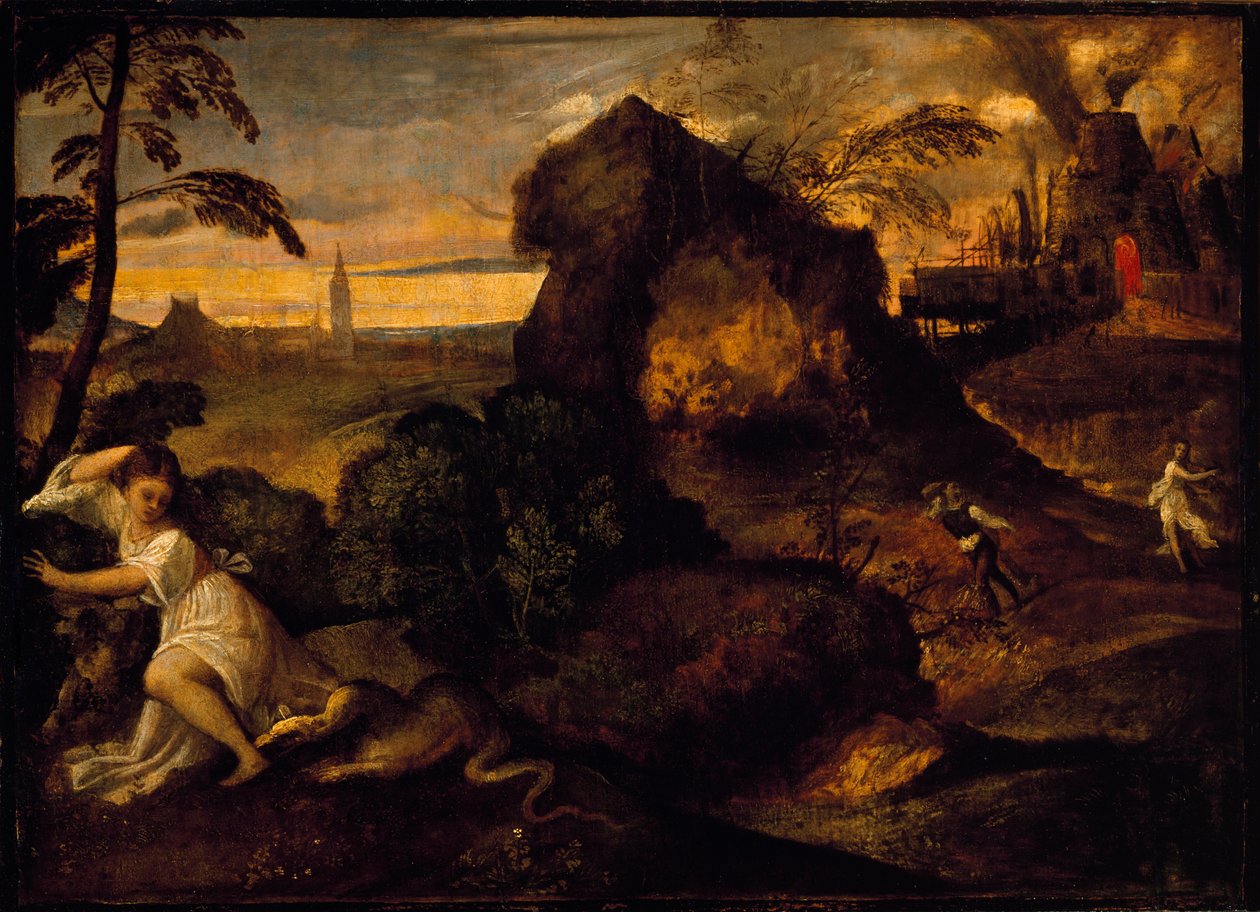 Tiziano Vecellio द्वारा Orphee और Eurydice पेंटिंग जिसे Titian कहा जाता है (ca. 1490-1576)। १६वीं शताब्दी एकेडेमिया कैरारा, बर्गमो द्वारा टिज़ियानो वेकेली