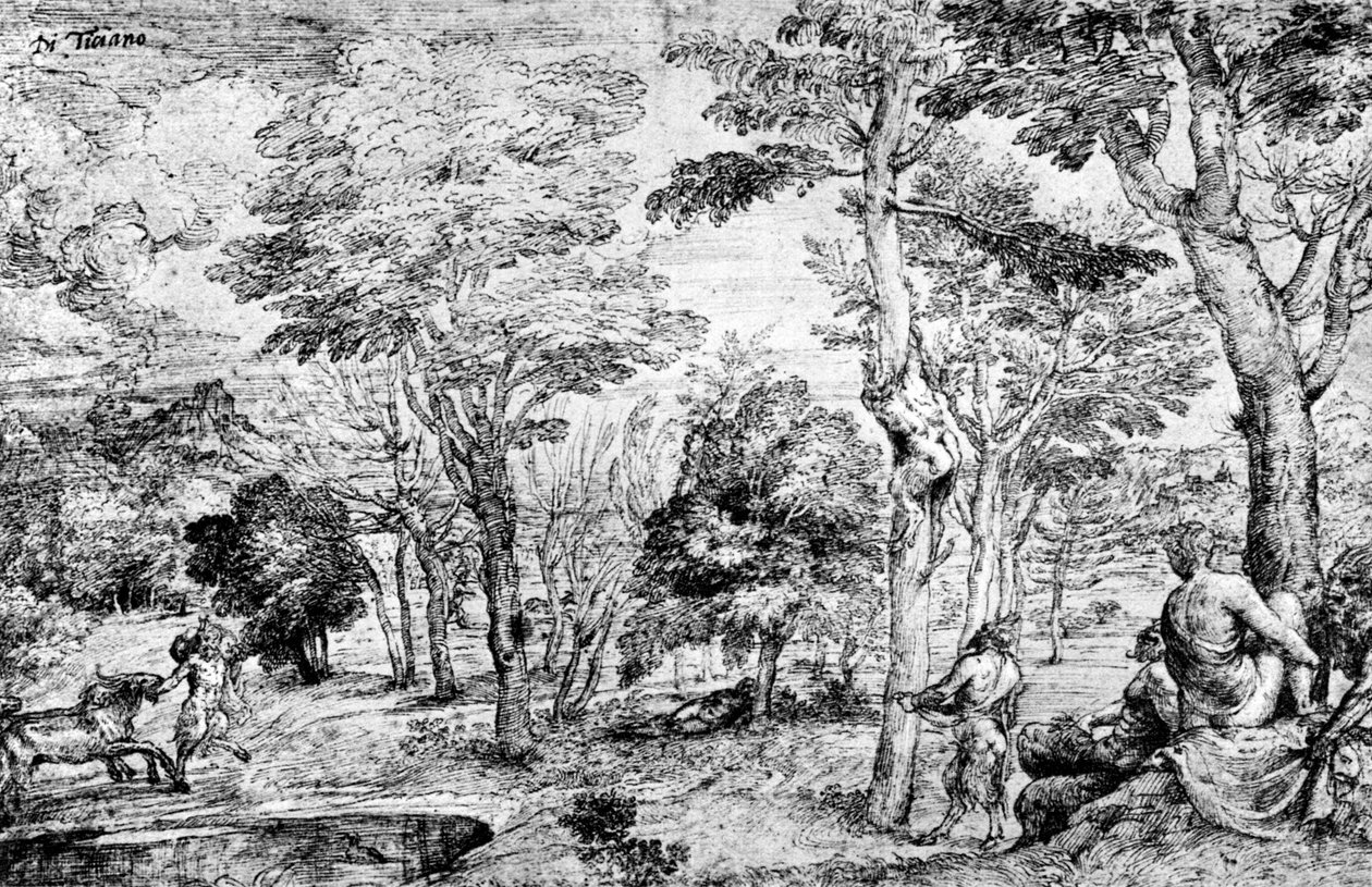 लैंडस्केप विथ सैटियर्स, c1530-1540, 1937 द्वारा टिज़ियानो वेकेली