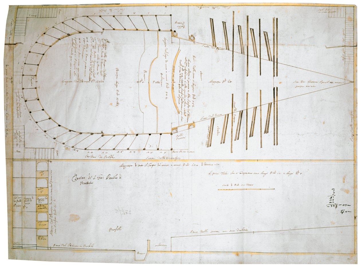 वेनिस में Teatro Santi Giovanni e Paolo के लिए फ्लोर प्लान, कार्लो फोंटाना द्वारा डिजाइन, 1654 (आईफोन में स्याही) द्वारा टोमासो बेजी