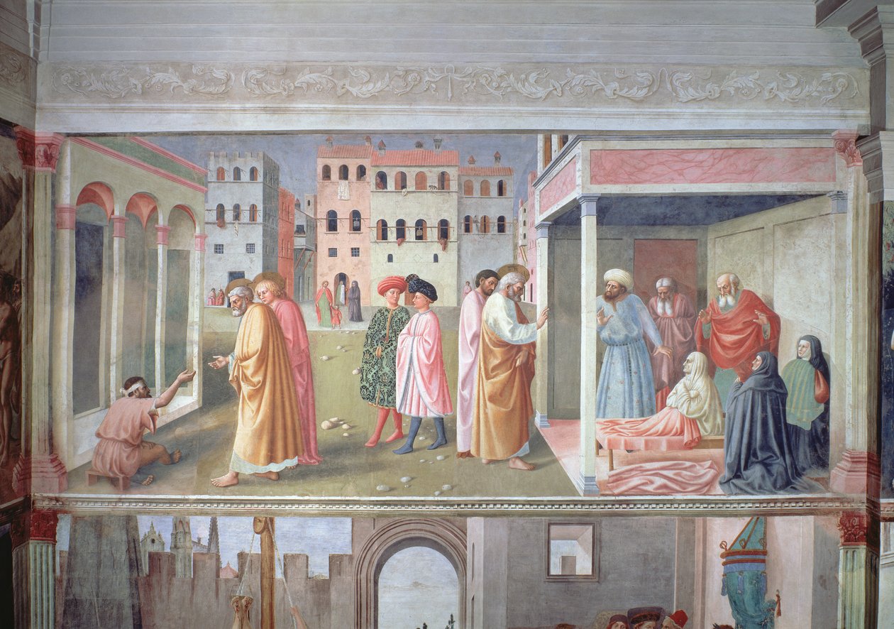 सेंट पीटर एक अपंग चिकित्सा, और Tabitha की वृद्धि, c.1427 फ्रेस्को बाद के विवरण के लिए 60508 देखें द्वारा टॉमासो मासोलिनो दा पैनिकेल