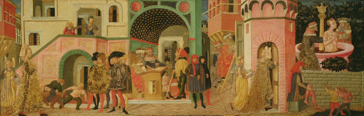 सुज़ाना की कहानी, शादी की छाती के सामने का पैनल, c.1450 (पैनल पर तापमान) द्वारा जियोवानी डी सेर जियोवानी