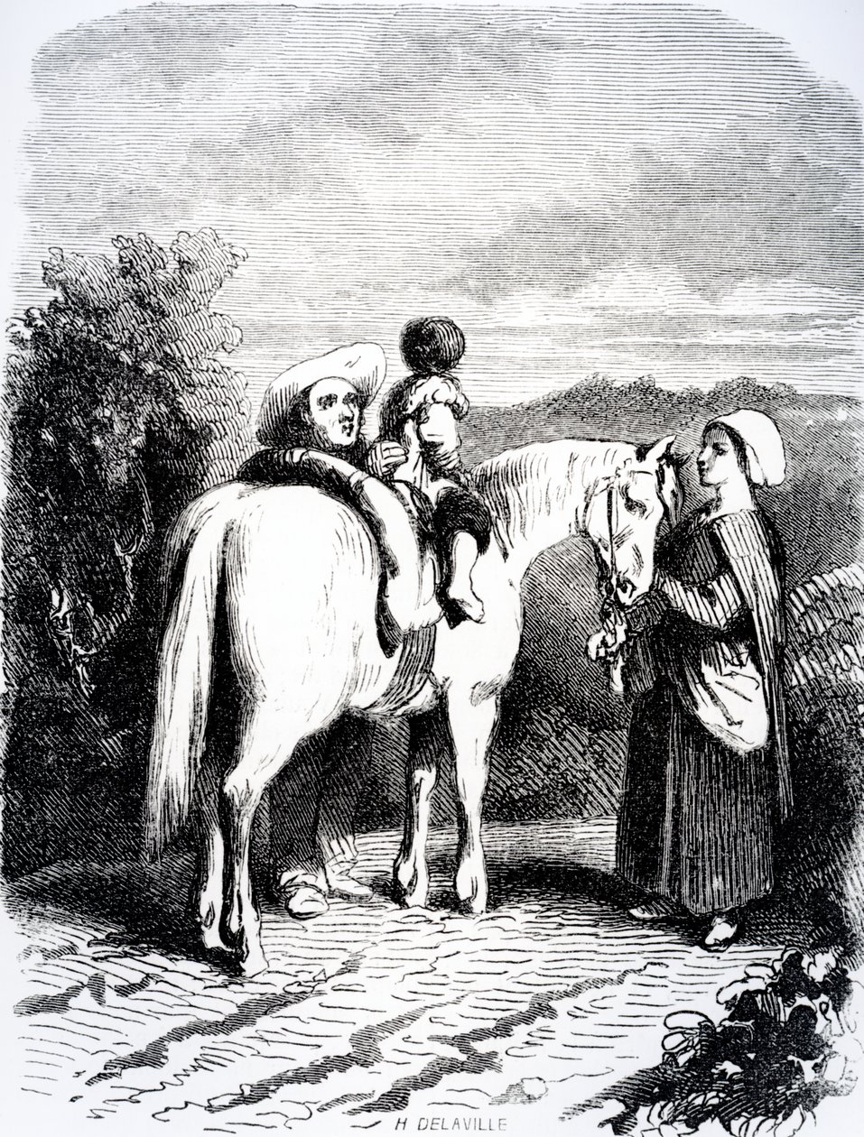 एक घोड़े पर मैरी और थोड़ा पियरे, 1851 में जॉर्ज सैंड्स द्वारा &39;द डेविल्स पूल&39; का चित्रण द्वारा टोनी जोहान्ट