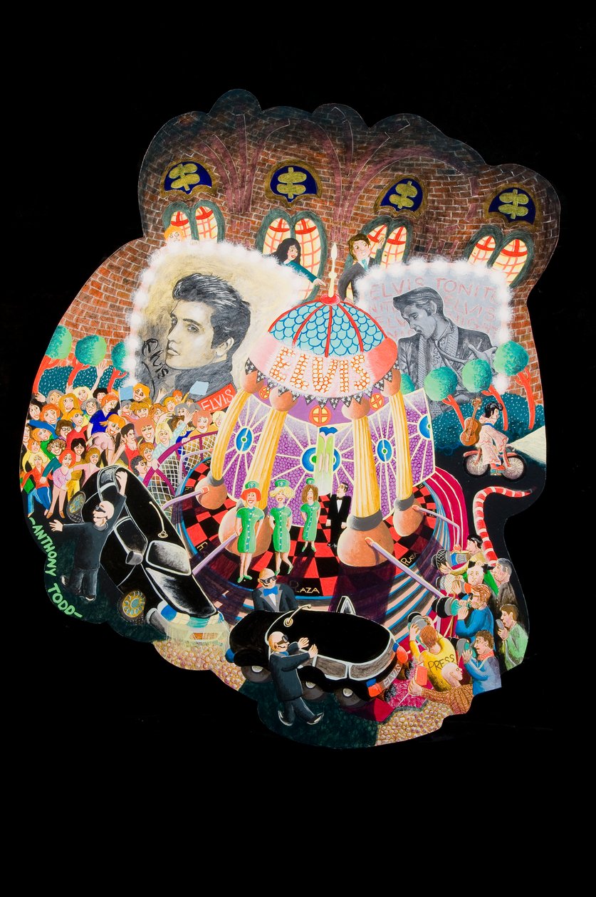 और एल्विस ने वाम भवन, 2010 (एक्रिलिक बोर्ड पर) द्वारा टोनी टोड