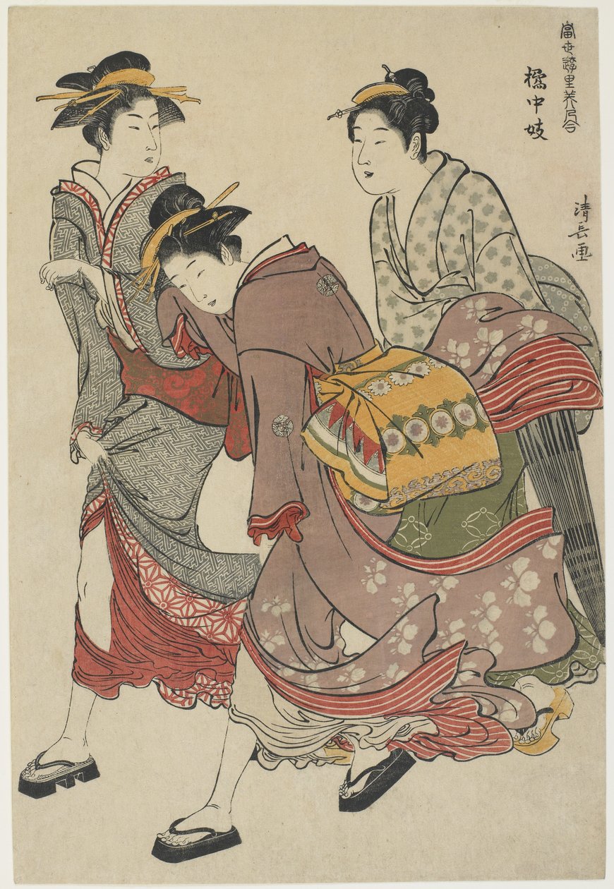 Tachibana-cho, 1782 के मनोरंजनकर्ता (रंगीन वुडब्लॉक प्रिंट) द्वारा तोरी कियोनगा