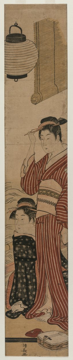 एक बाल्कनी पर दो गीशा, 1782। द्वारा तोरी कियोनगा