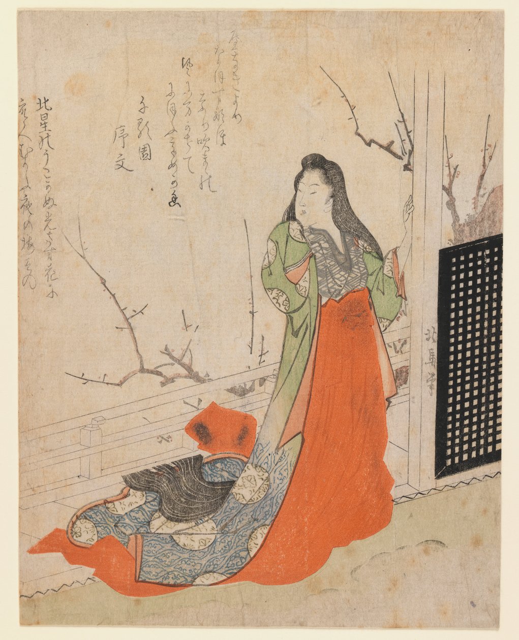 सुरीमो, लेडी ऑन ए टेरेस, c.1830 (वुडब्लॉक प्रिंट) द्वारा टोयोटा होकेई