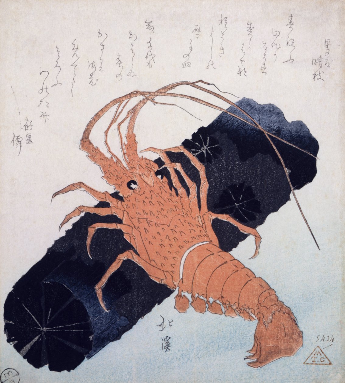 चारकोल के एक ब्लॉक के साथ Langoustine, c.1830 (कलर वुडब्लॉक प्रिंट) द्वारा टोयोटा होकेई
