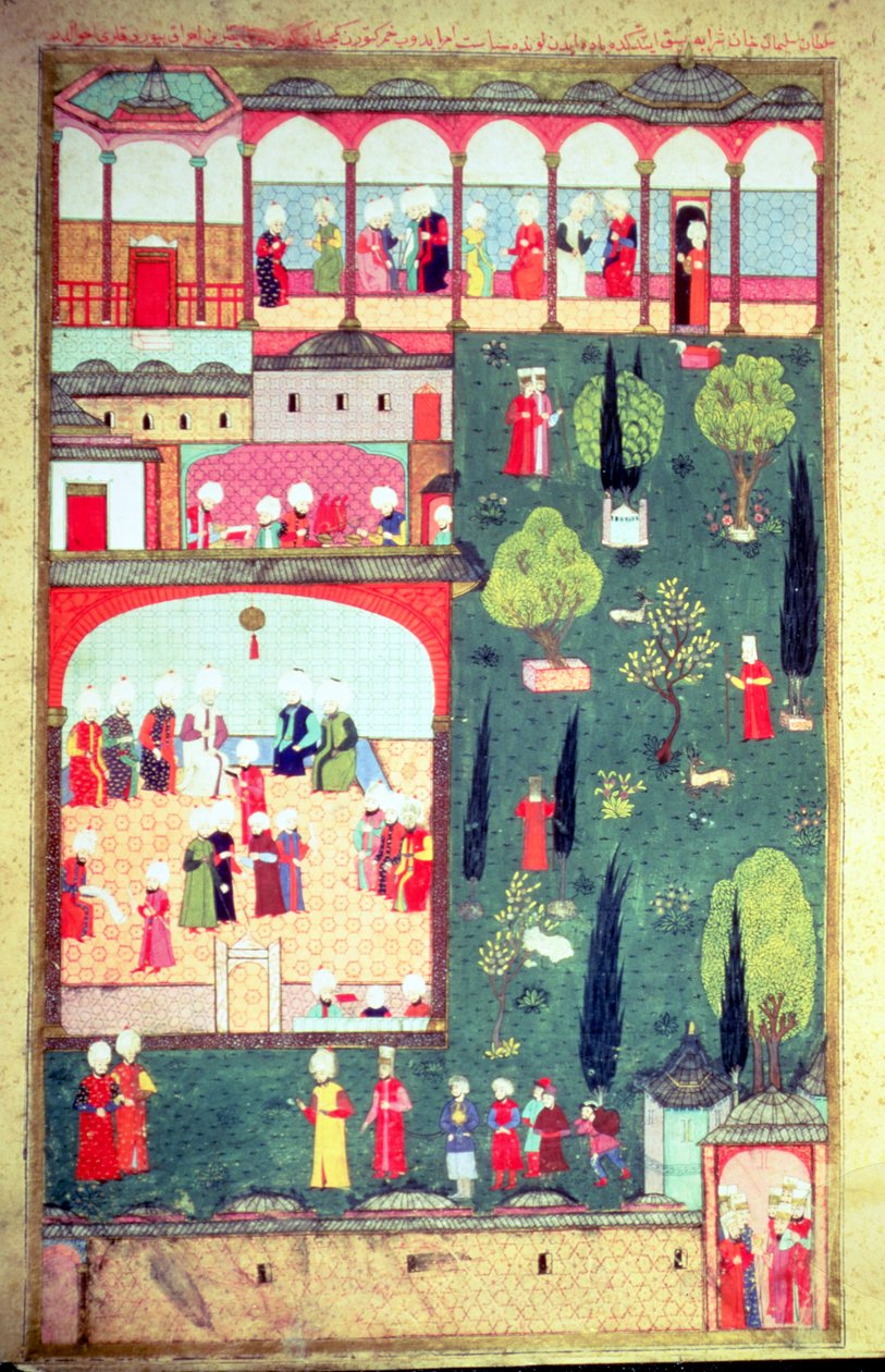एच 1524 f.242r लोकमान द्वारा &39;हुनरनाम&39; से टोपकापी पैलेस में मंत्रियों की परिषद, 1588 द्वारा तुर्की स्कूल