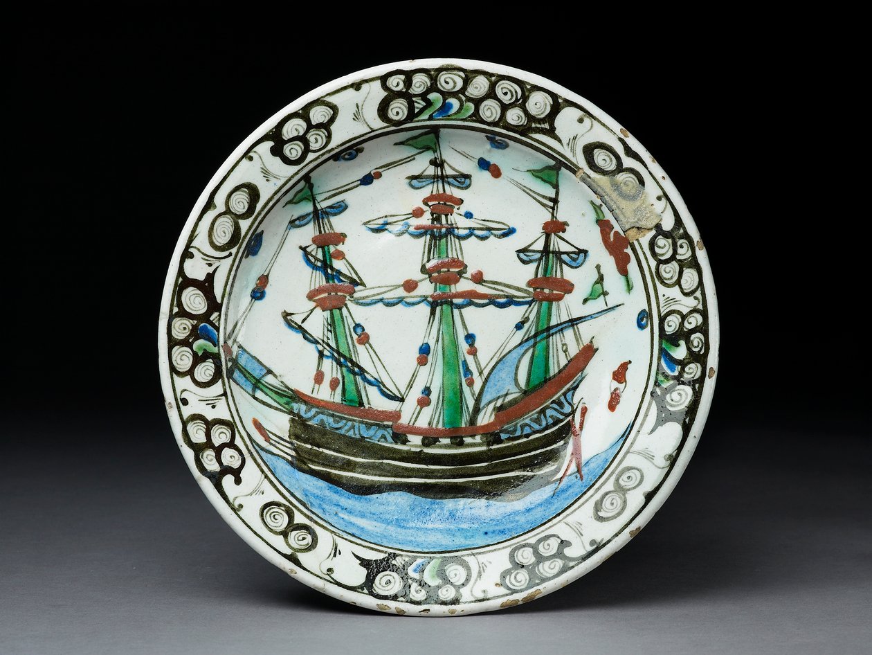 पत्थरों से बने पकवान, अधोवस्त्र सजावट के साथ, इज़निक, c.1620-30 (सिरेमिक) द्वारा तुर्की स्कूल