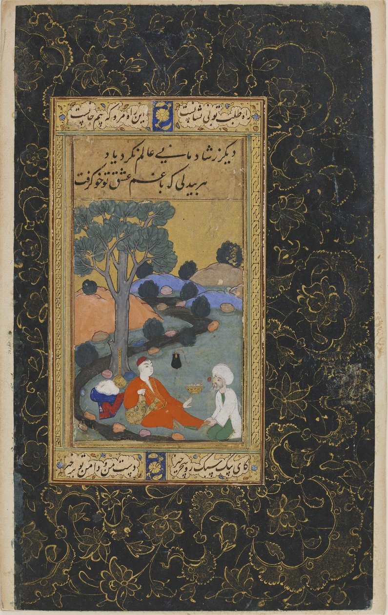 युवा राजकुमार और परिचारक, ओटोमन राजवंश (कागज पर स्याही और सोना) द्वारा तुर्की स्कूल