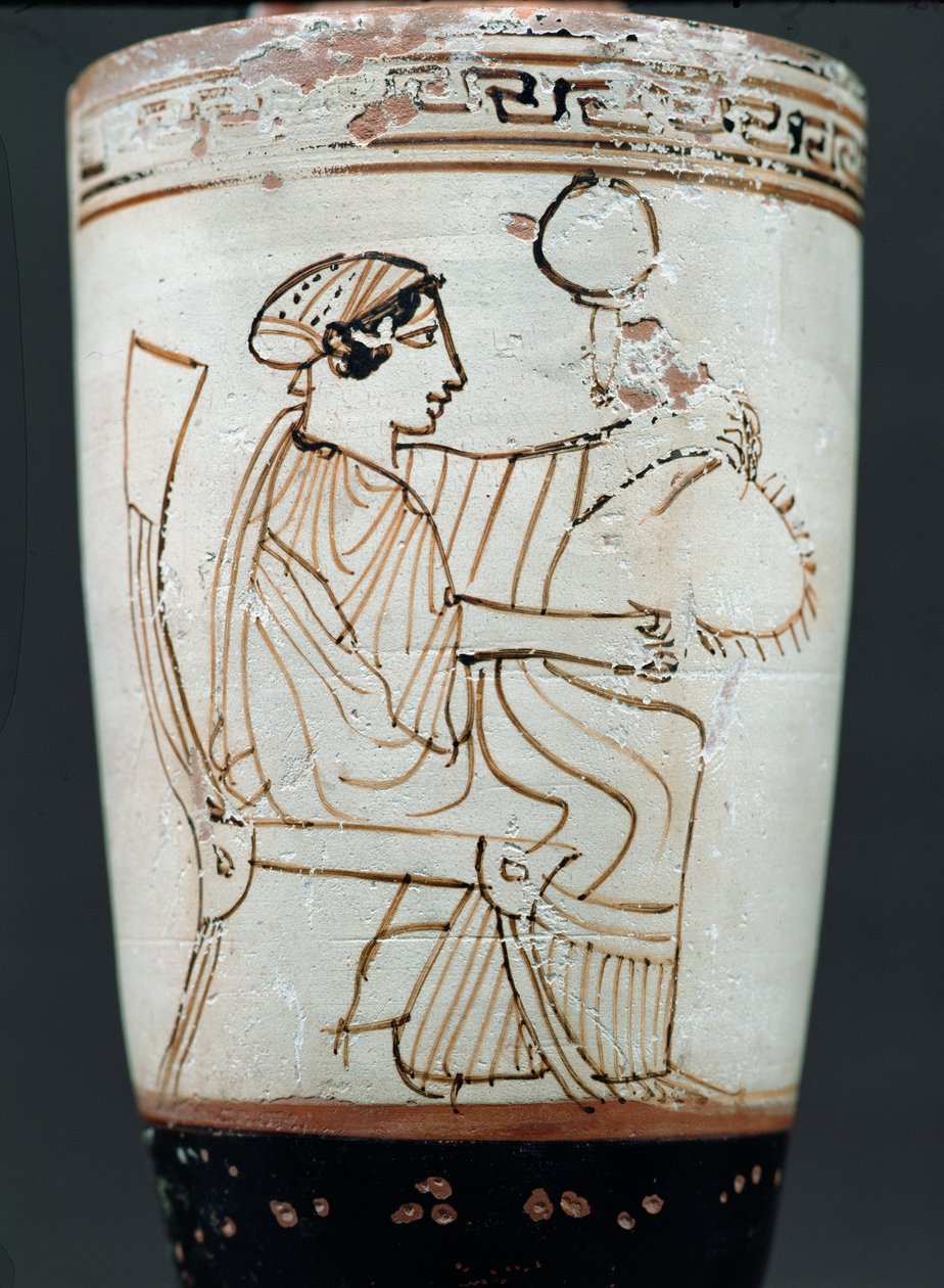 अटारी सफेद जमीन lekythos एक औरत को पुष्पांजलि का चित्रण करते हुए, c.475-420 ईसा पूर्व (मिट्टी के बर्तन) द्वारा टाइम्बोस पेंटर