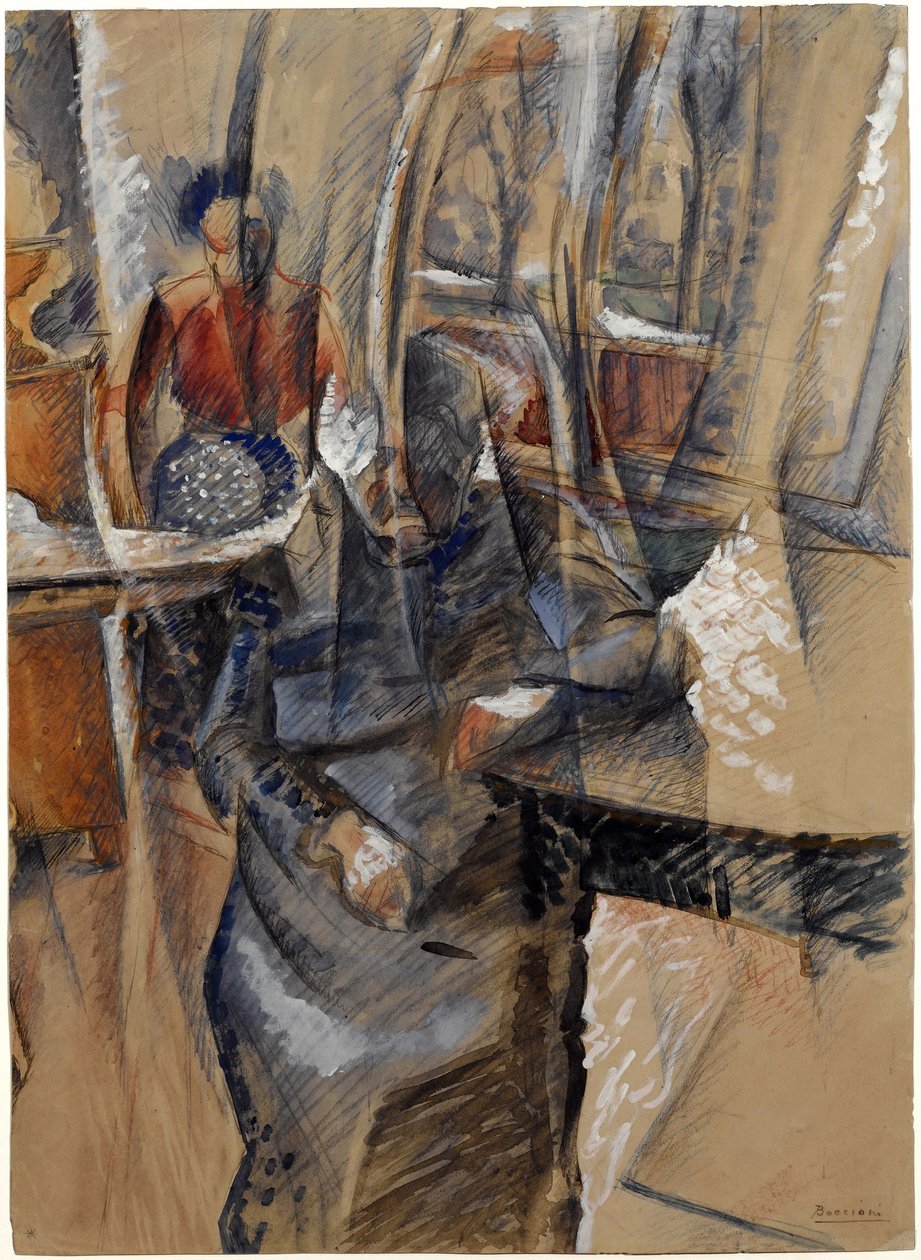 Boccioni, Umberto (1882-1916) के बराबर दो महिला आंकड़ों के साथ आंतरिक। कागज पर जल रंग और तापमान, आकार: 65,4x47,5 द्वारा अम्बर्टो बोकोनि