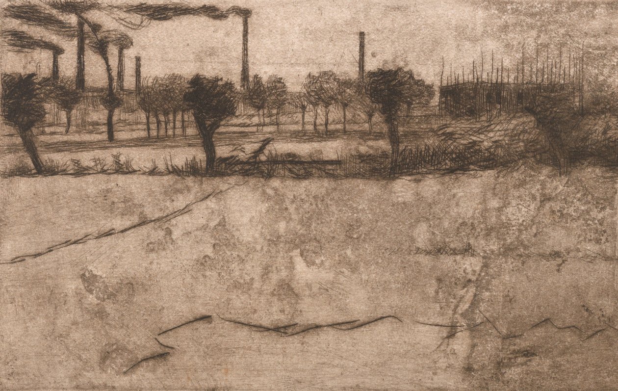 औद्योगिक संयंत्रों के साथ लैंडस्केप, 1909। द्वारा अम्बर्टो बोकोनि
