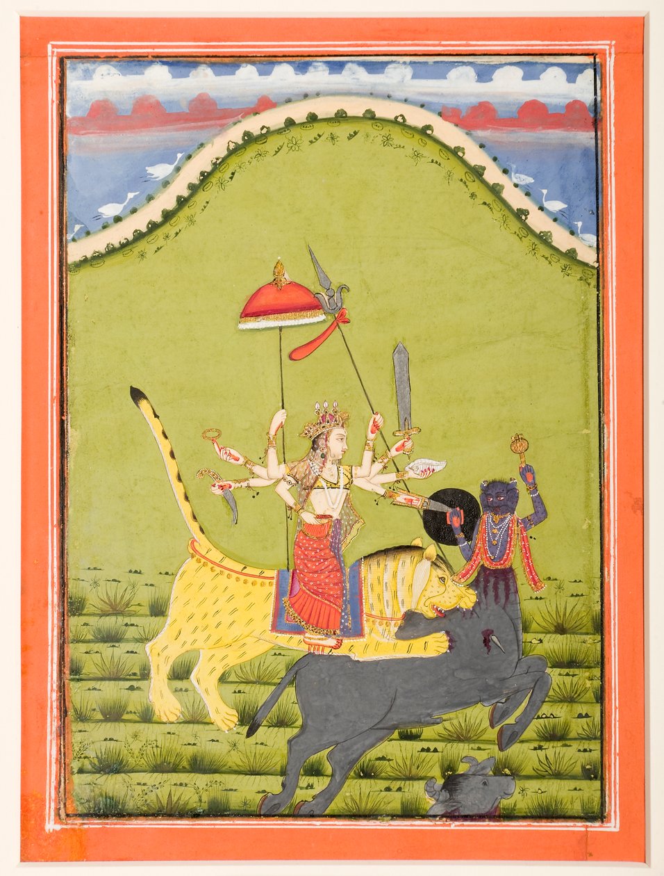 दुर्गा अपने बाघ पर सवार होकर महिषा को भैंस के राक्षस को मार देती है द्वारा अज्ञात अज्ञात