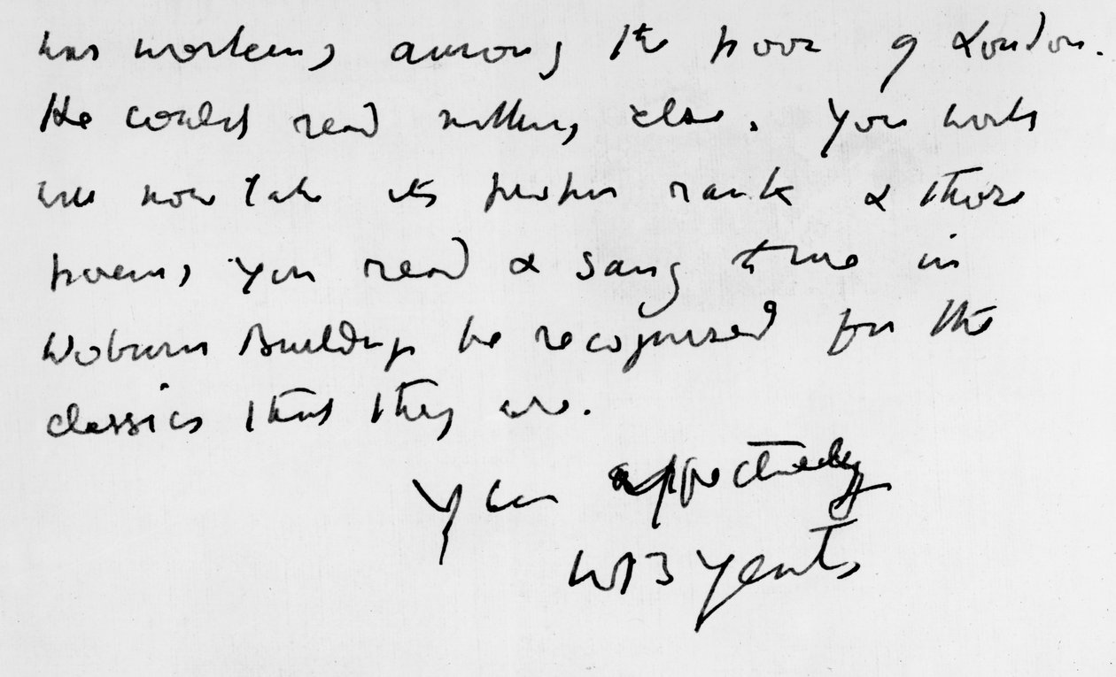 WB Yeats द्वारा लिखित एक पत्र से निकालें (1865-1939) द्वारा अज्ञात अज्ञात
