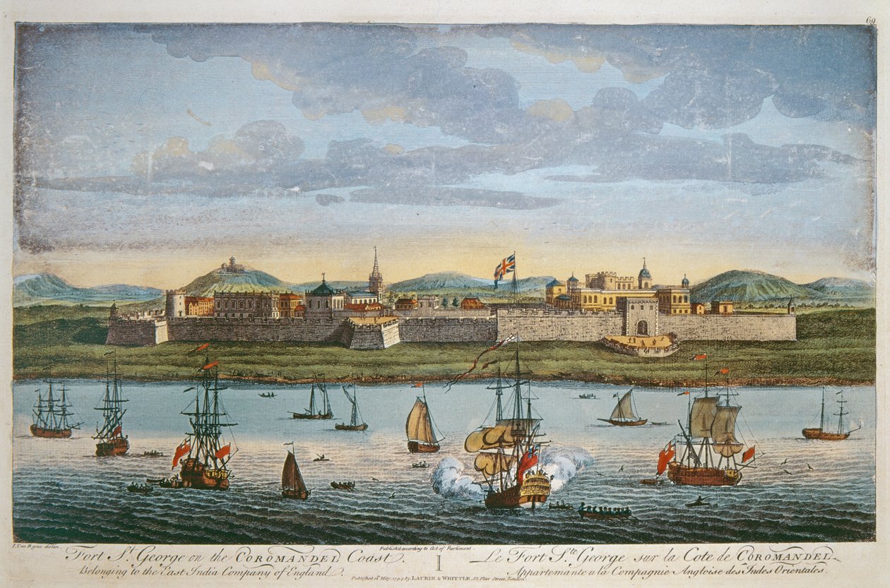 फोर्ट सेंट जॉर्ज, कोरोमंडल तट, भारत। I वान रेन द्वारा रंगीन उत्कीर्णन, 1794 द्वारा अज्ञात अज्ञात