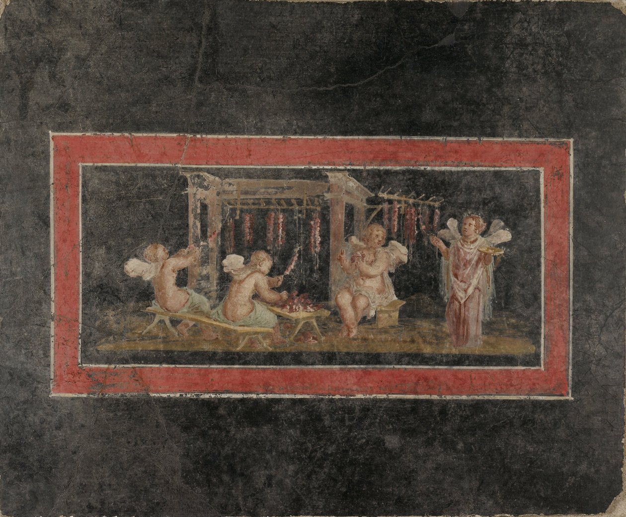 फोर कपिड्स हैंगिंग गारलैंड्स के साथ फ्रेस्को फ्रैगमेंट द्वारा अज्ञात अज्ञात