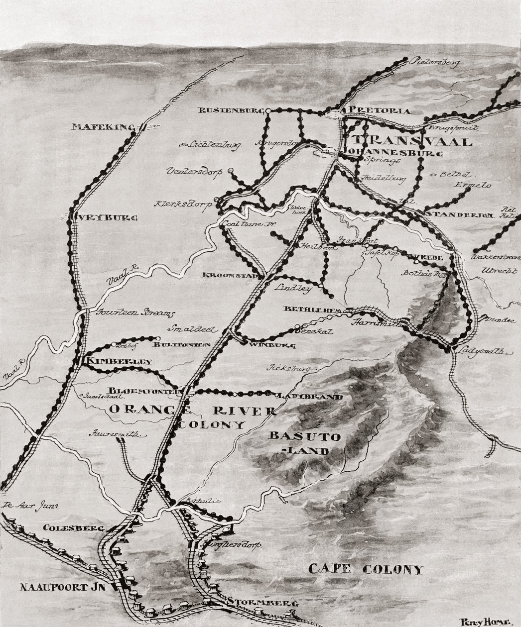 दक्षिण अफ्रीका में लॉर्ड किचनर के ब्लॉकहाउस सिस्टम का नक्शा, 1916 द्वारा अज्ञात अज्ञात