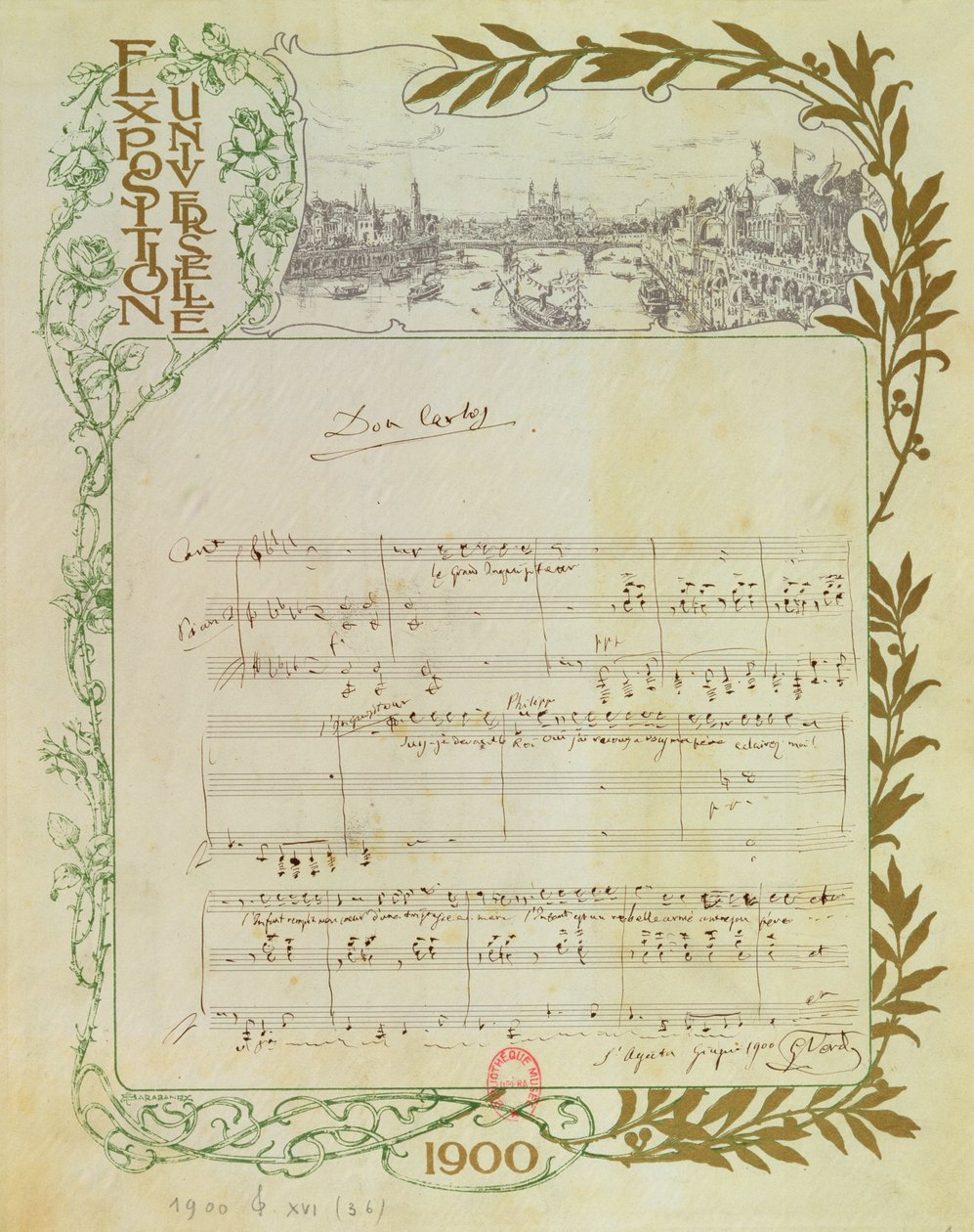 ओपेरा का स्कोर, &39;डॉन कार्लोस&39;, Giuseppe Verdi (1813-1901) द्वारा 1900 के एक्सपोजर यूनिवर्सिटी के लिए छपे कागज पर लिखा गया द्वारा अज्ञात अज्ञात