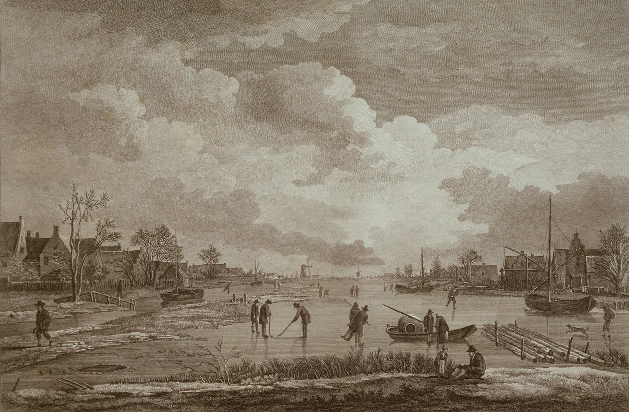 सर्दी, बर्फ पर गोल्फ, वैन ड्रेवर द्वारा तांबे की नक्काशी, c.1753 द्वारा अज्ञात अज्ञात