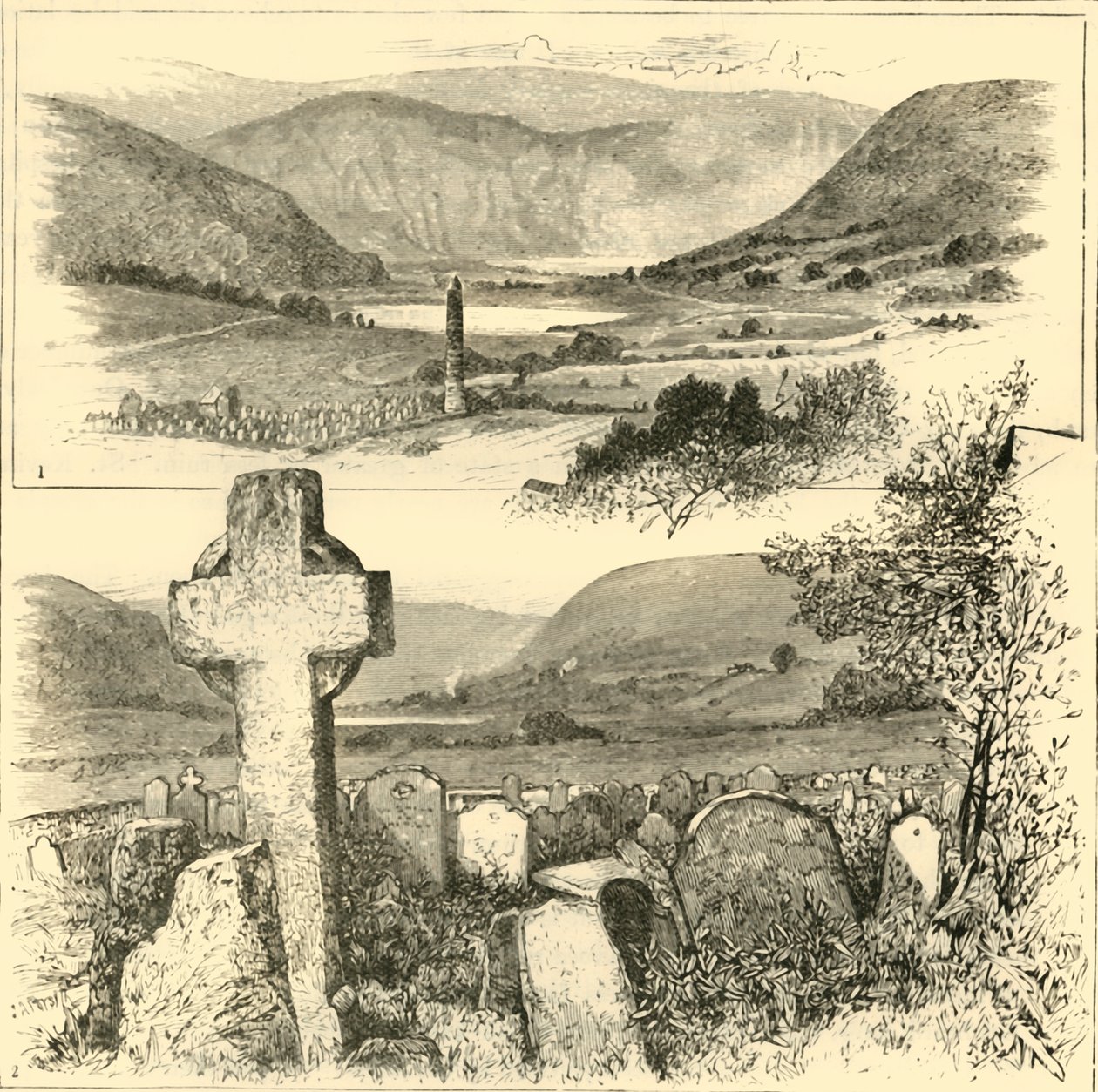 1. Glendalough की घाटी। 2. ग्लेंडलफ में।, 1898। द्वारा अज्ञात