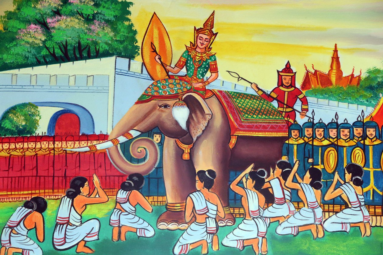 20151029, वियनतियाने, लाओस: वाट सी मुआंग (सिमुओंग) बौद्ध मंदिर। शाक्यमुनि बुद्ध की जीवन गाथा को दर्शाती पेंटिंग द्वारा अज्ञात