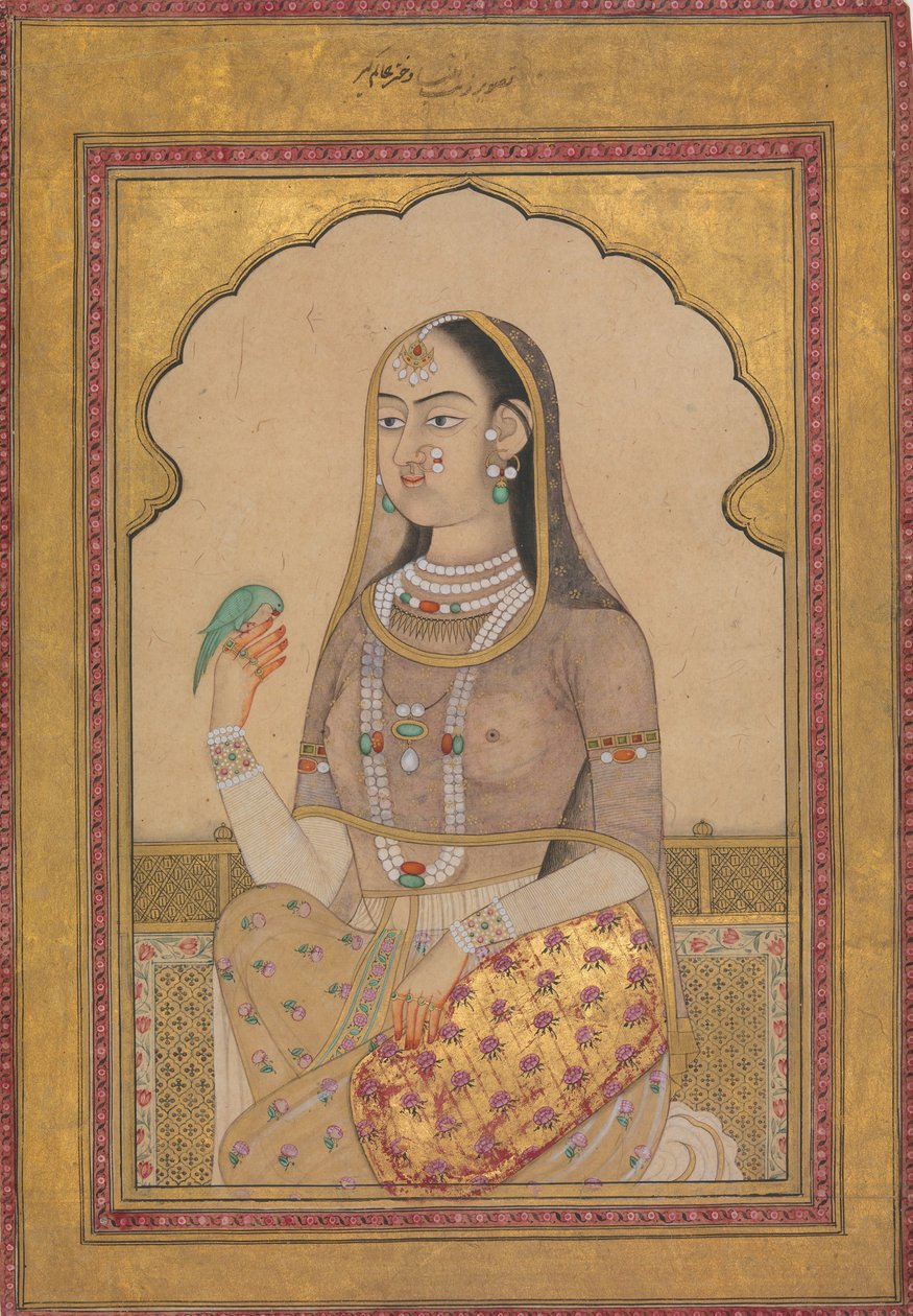 तोते के साथ बेज्वेल्ड मेडेन, सीए। 1670-1700। द्वारा अज्ञात