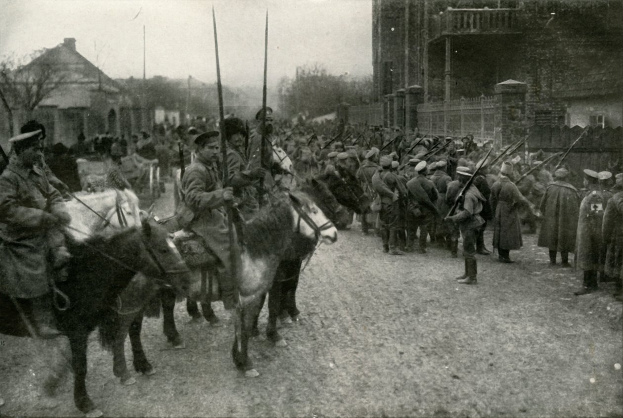 ए कोसैक पैट्रोल और रूसी इन्फैंट्री, 1919। द्वारा अज्ञात
