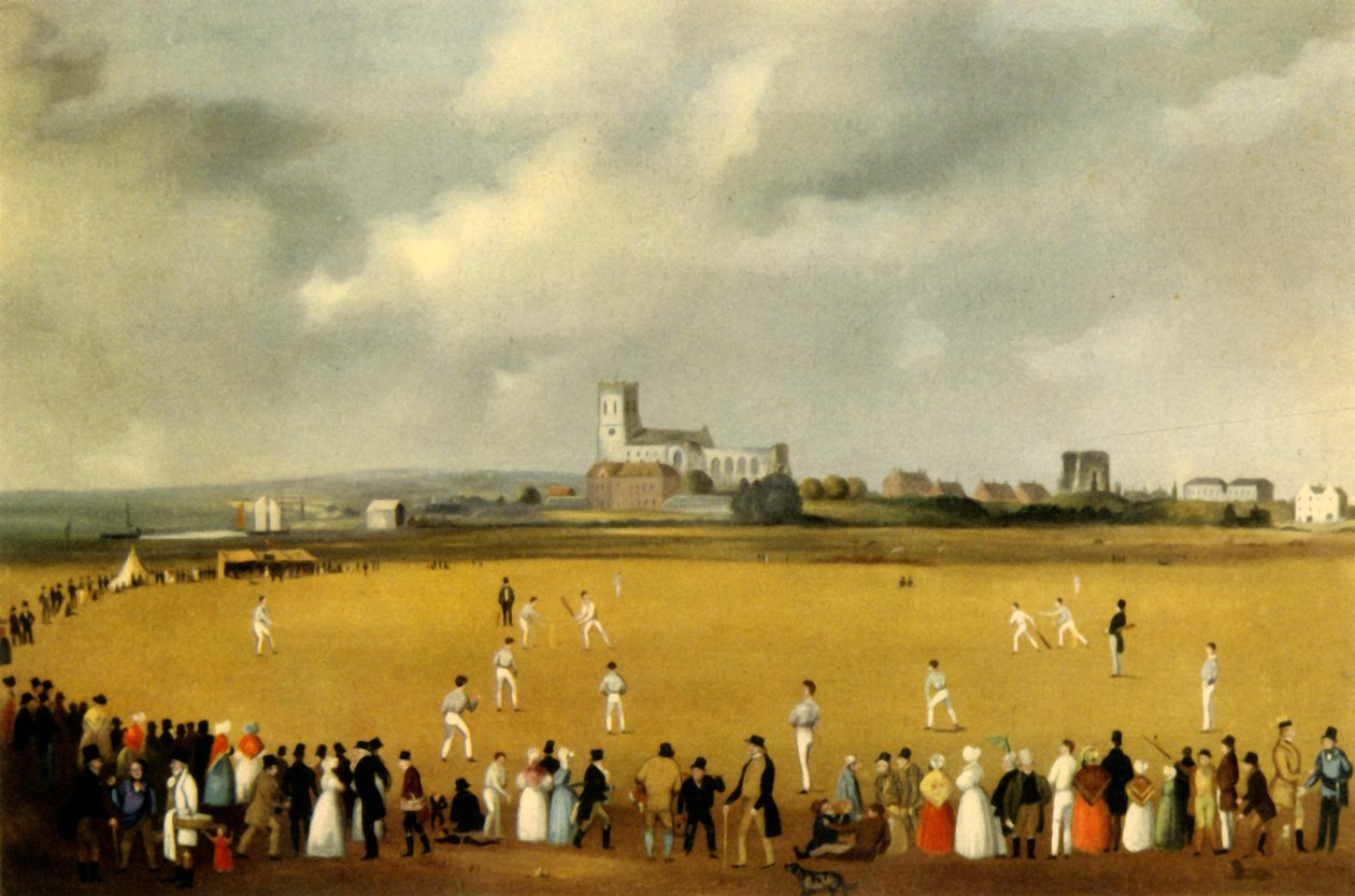 क्राइस्टचर्च प्रियोरी, हैम्पशायर, 1850, 1947 में एक क्रिकेट मैच। द्वारा अज्ञात