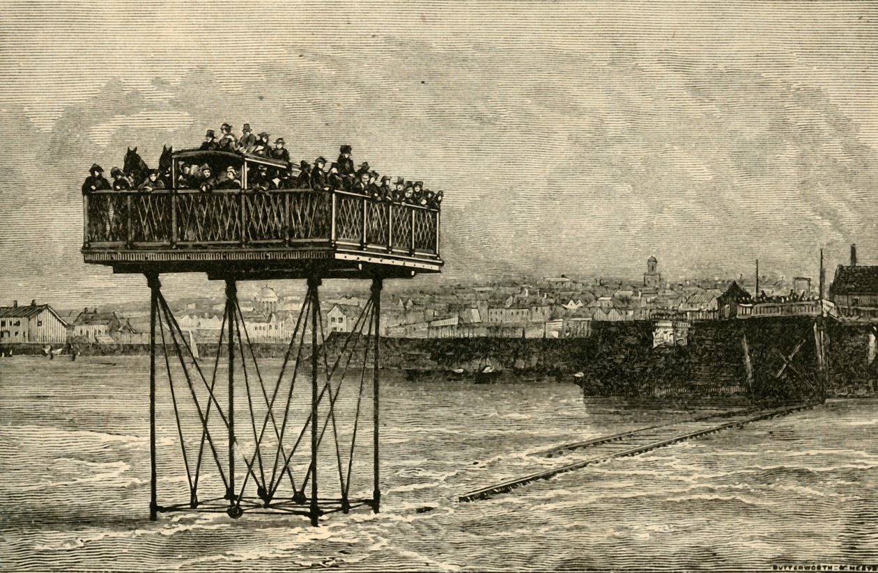 ए क्यूरियस रोलिंग ब्रिज, 1882। द्वारा अज्ञात