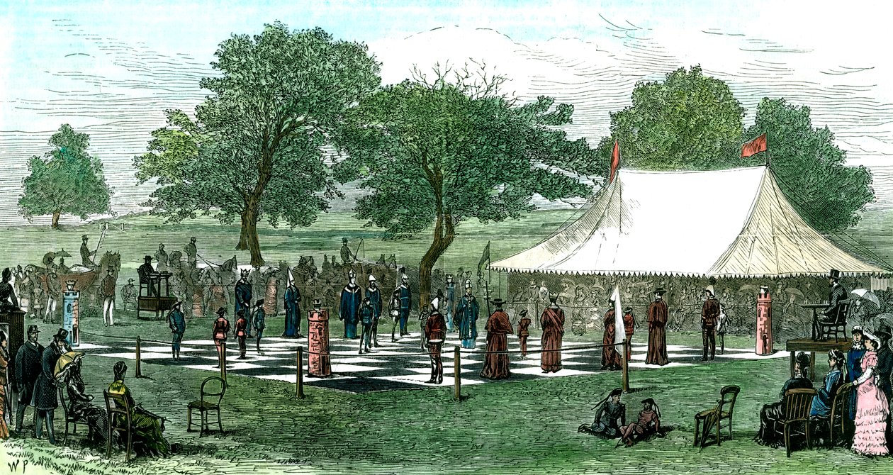 लिविंग पीस के साथ शतरंज पर एक खेल, 1882 द्वारा अज्ञात