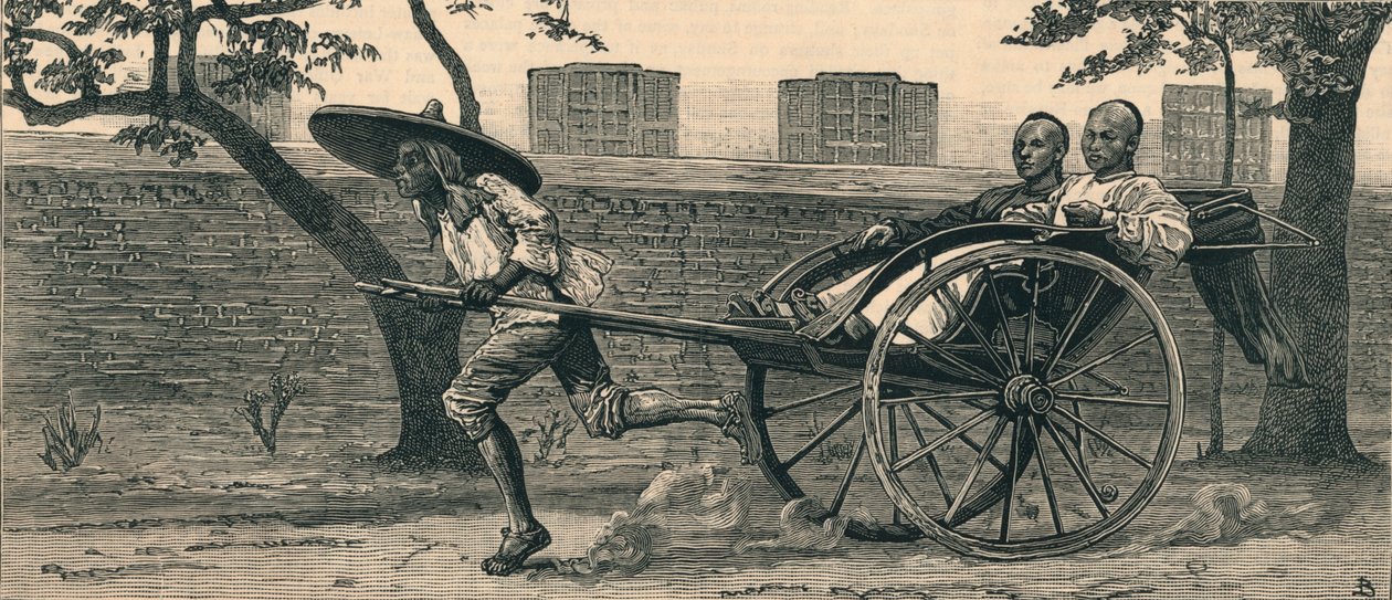 ए जिनरिक्शा, या चीनी हाथ गाड़ी, c1883। द्वारा अज्ञात