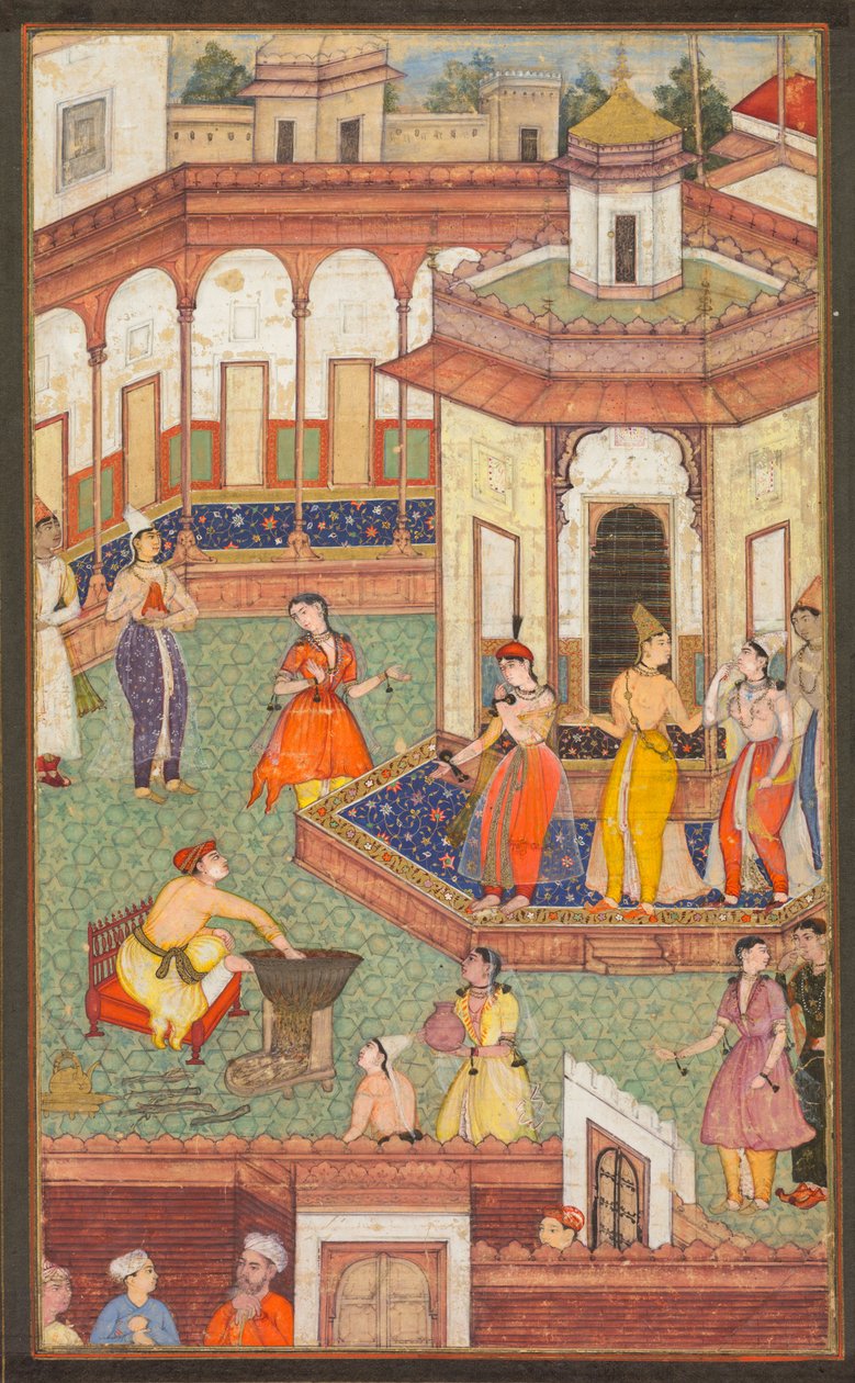 एक आदमी विस्मय में खड़े होर्मे स्टैंड के देवियों के रूप में अपने हाथ को एक फूलदान में डालता है ..., सी। 1600। द्वारा अज्ञात