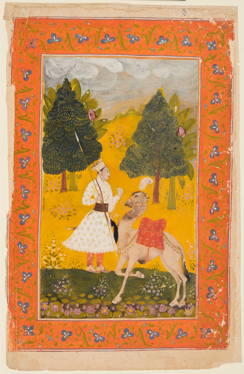 एक राजपूत योद्धा कैमल के साथ, संभवतः एक रागमाला से मारू रागिनी, 1650-80। द्वारा अज्ञात