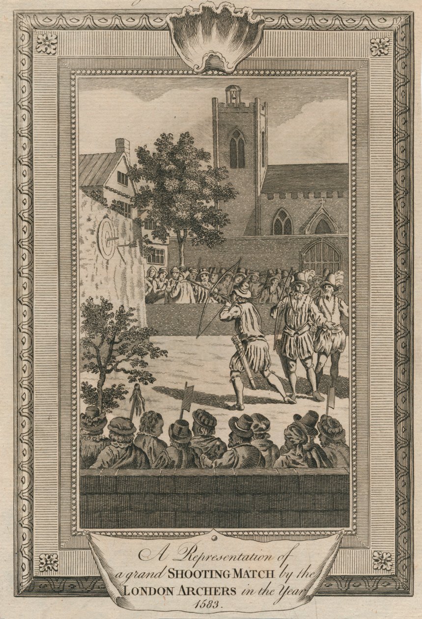 वर्ष 1583 में लंदन आर्कर्स द्वारा एक भव्य शूटिंग मैच का प्रतिनिधित्व। द्वारा अज्ञात