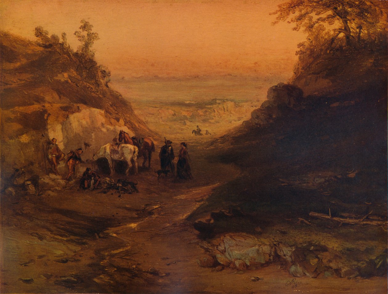एक रॉकी कण्ठ, आंकड़े और घोड़े के साथ, 1848, 1938 द्वारा अज्ञात