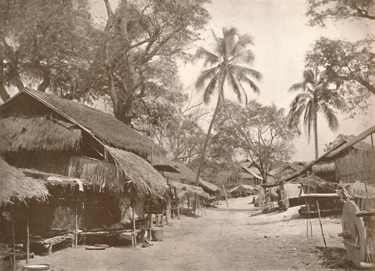 एक विशिष्ट बर्मी ग्राम दृश्य, 1900। द्वारा अज्ञात