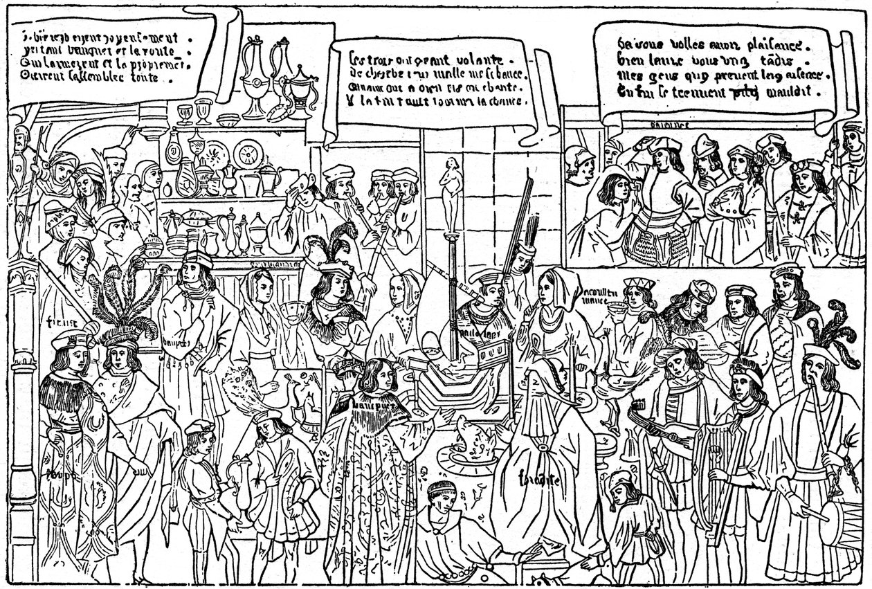 एक भोज, 15 वीं सदी के अंत में, 1910 द्वारा अज्ञात