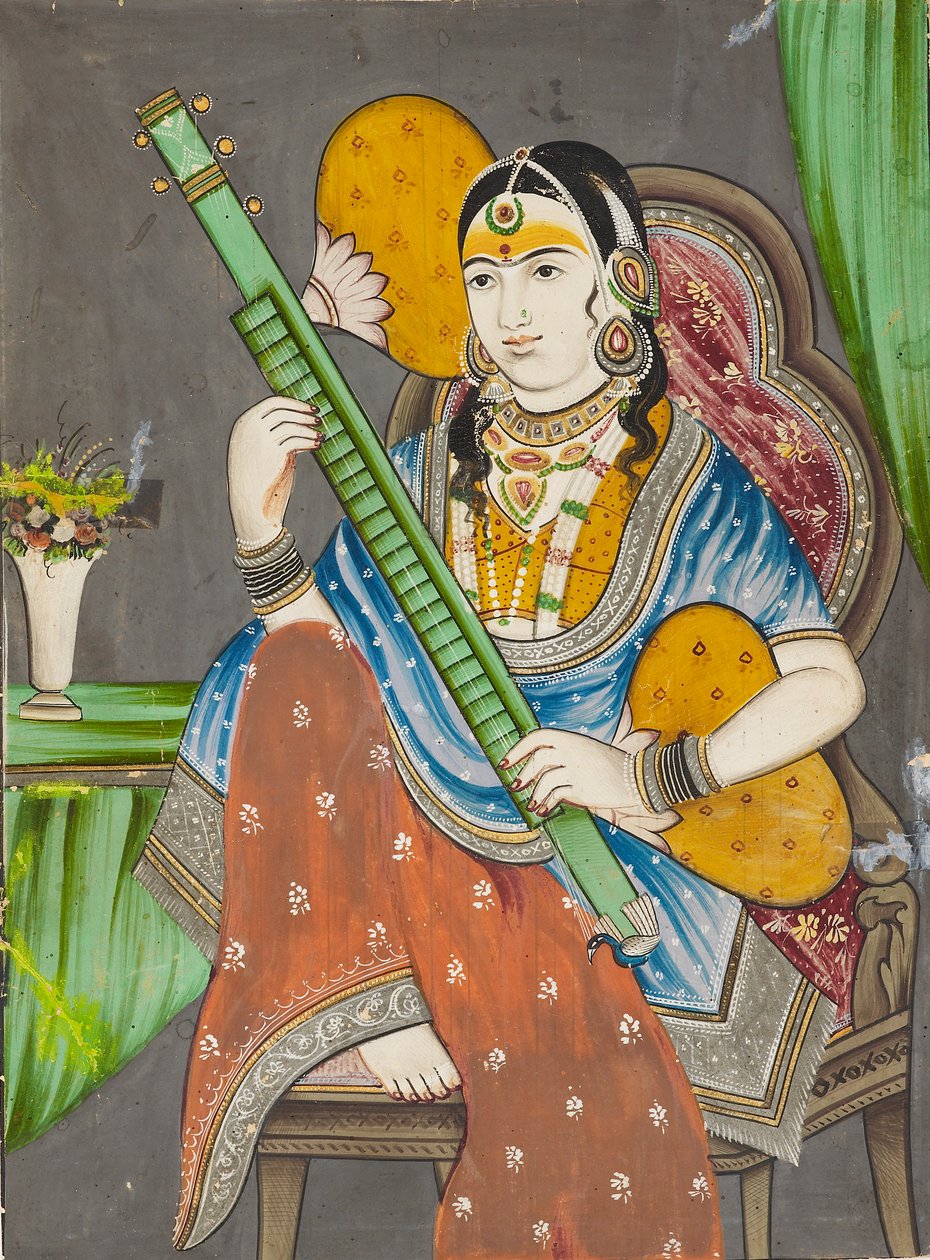 वीणा बजाती एक महिला, 19वीं सदी द्वारा अज्ञात