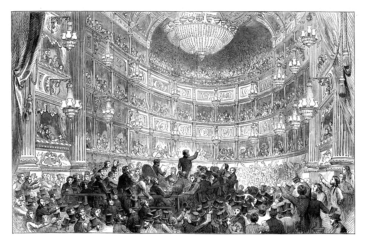 1838 c1895 ड्रयू लेन थिएटर, लंदन में एंटी-कॉर्न लॉ लीग की एक बैठक द्वारा अज्ञात