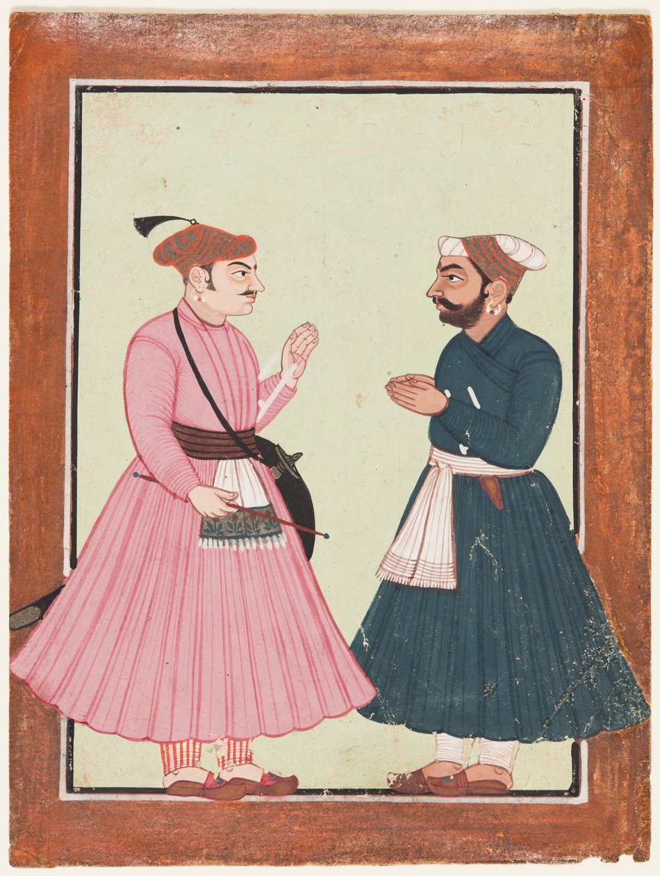 एक रईस, शायद राजा गौर सेन, एक और रईस, सी। 1700-1720। द्वारा अज्ञात