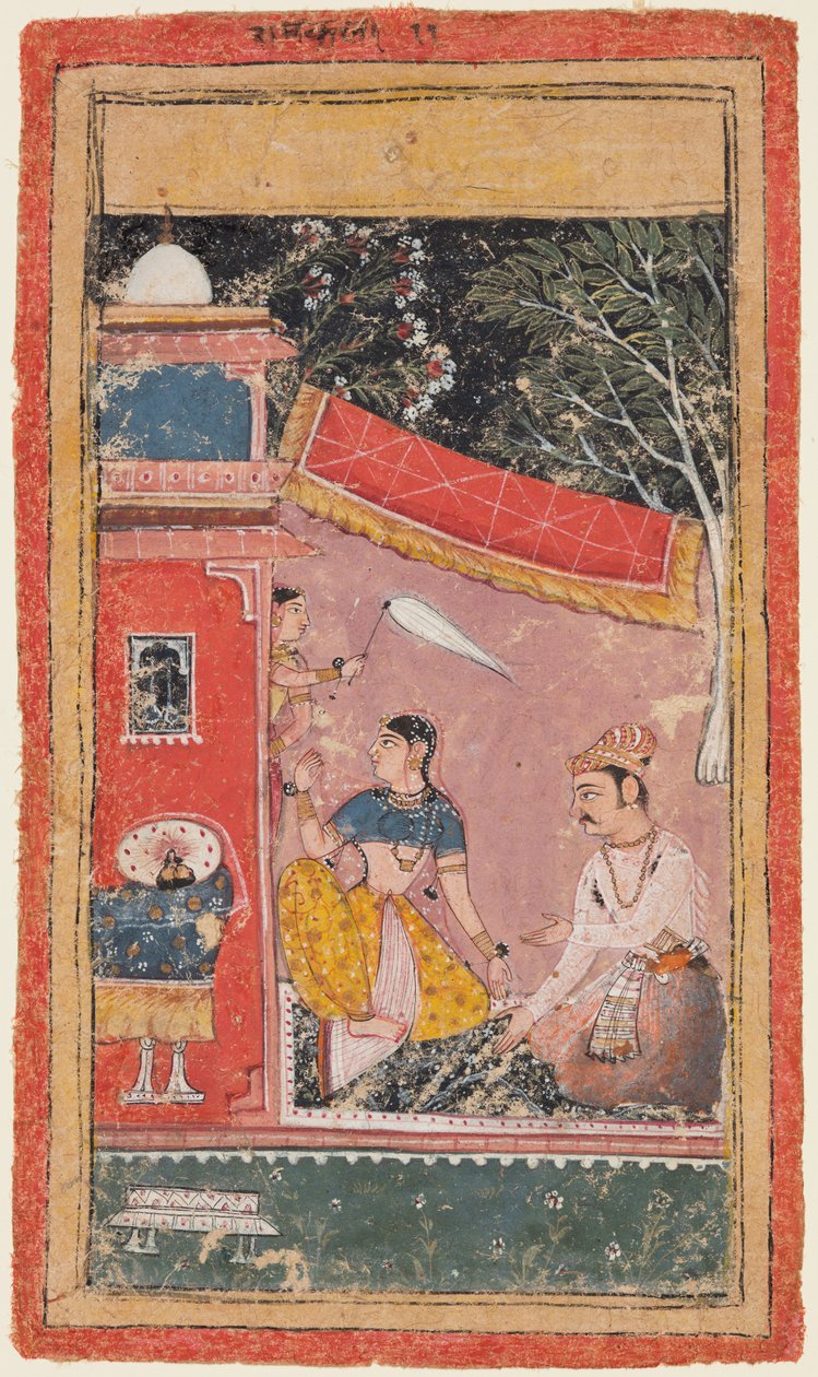 A page form a Ragamala series: Ramakali Ragini of Hindol Raga, c. 1610.  द्वारा अज्ञात