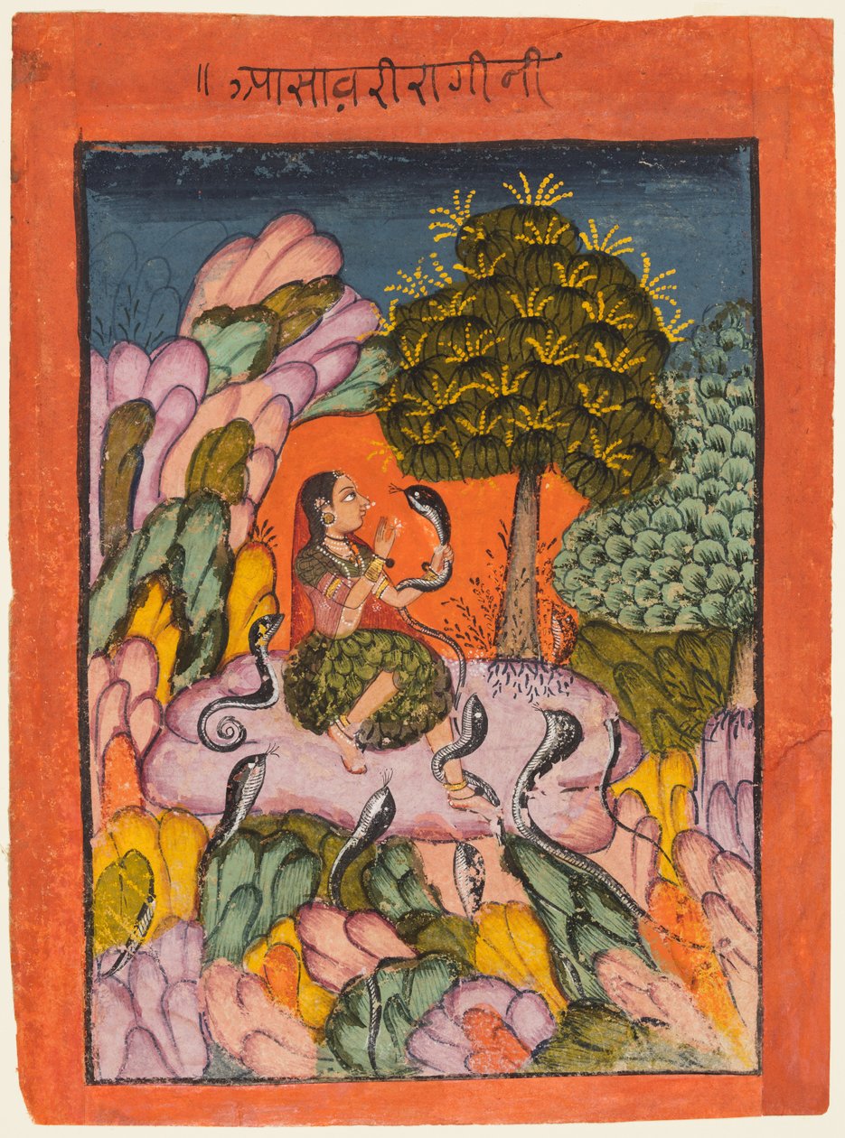 रागमाला श्रृंखला का एक पृष्ठ: असावरी रागिनी, 1700 की शुरुआत में। द्वारा अज्ञात