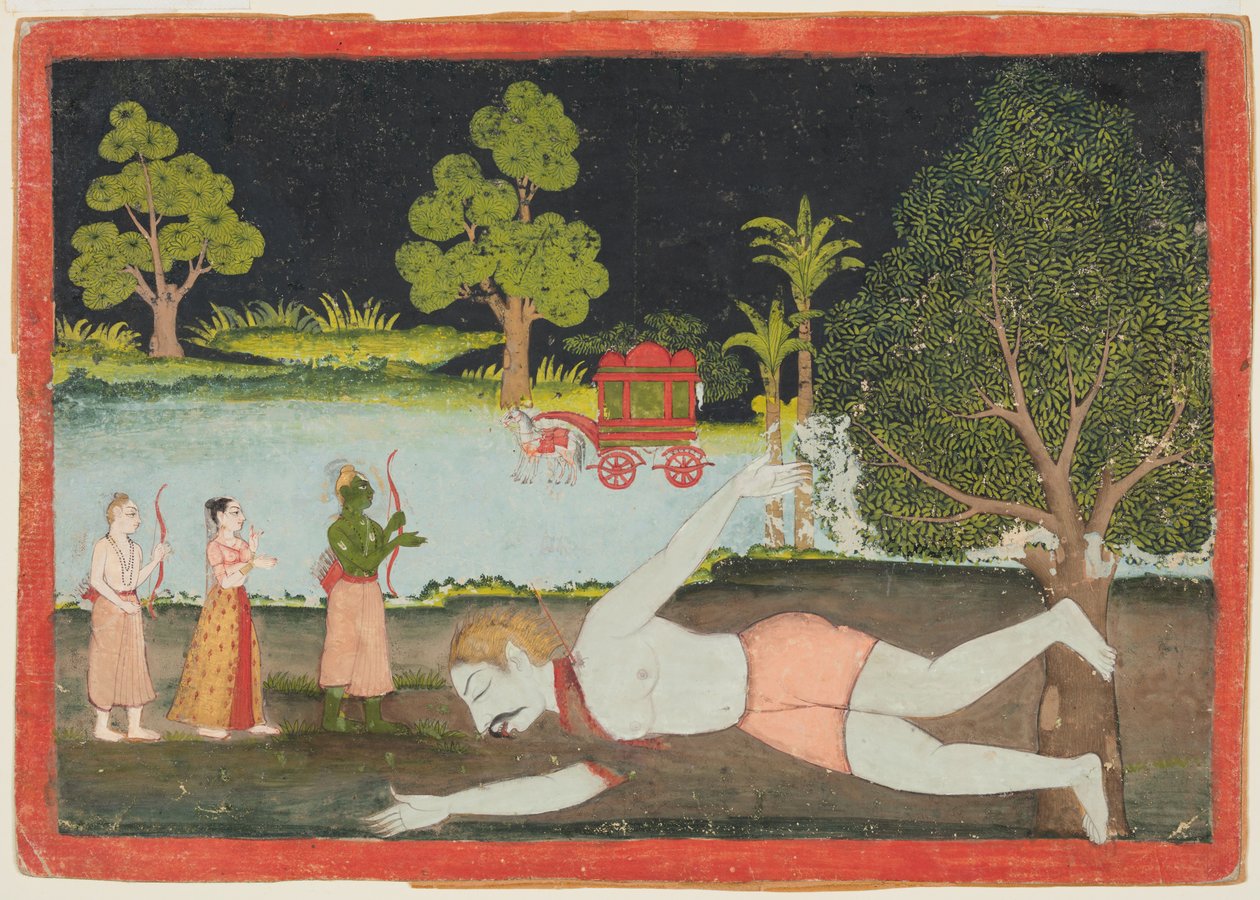 रामायण का एक पन्ना: राम, लक्ष्मण और सीता एक विशालकाय व्यक्ति से पहले, सी। 1770। द्वारा अज्ञात