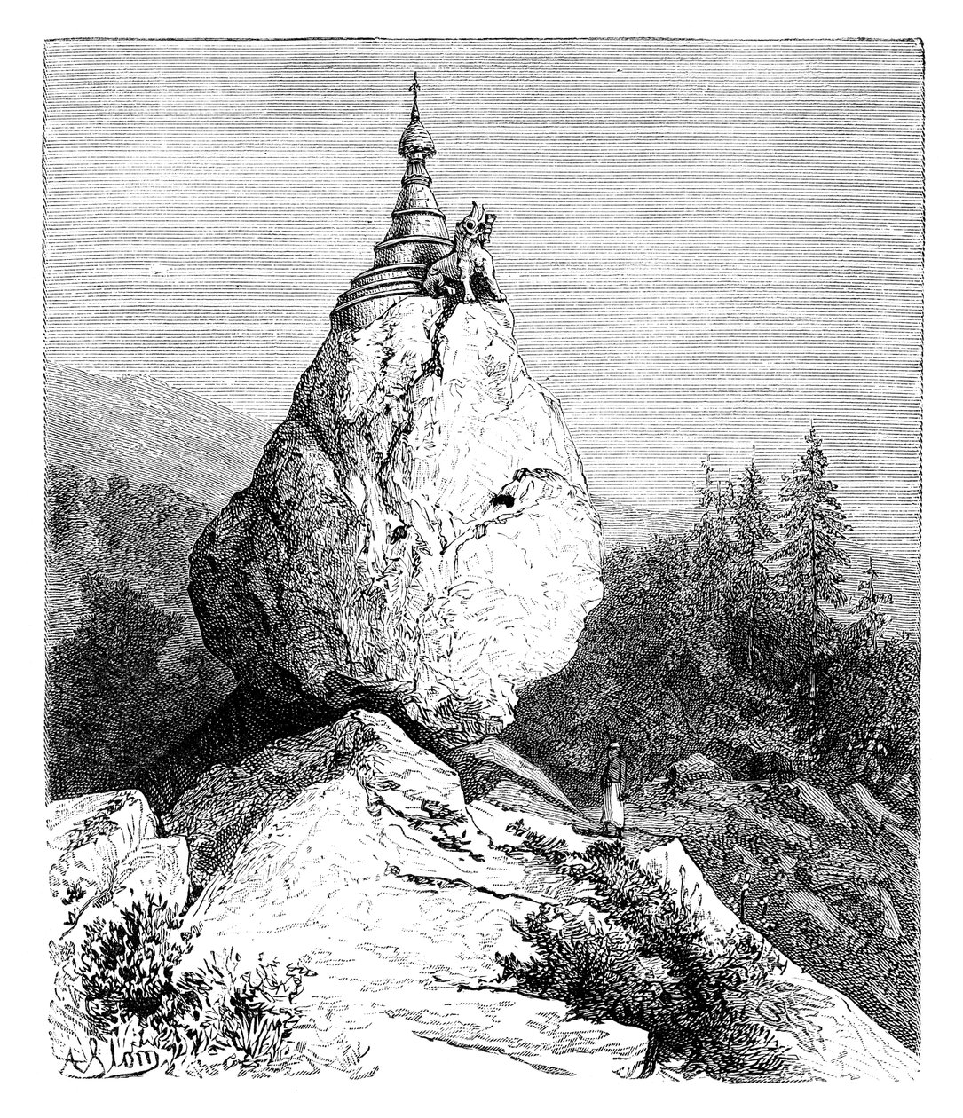 एक शिवालय 1895 में एक शिलाखंड के ऊपर गिरा द्वारा अज्ञात