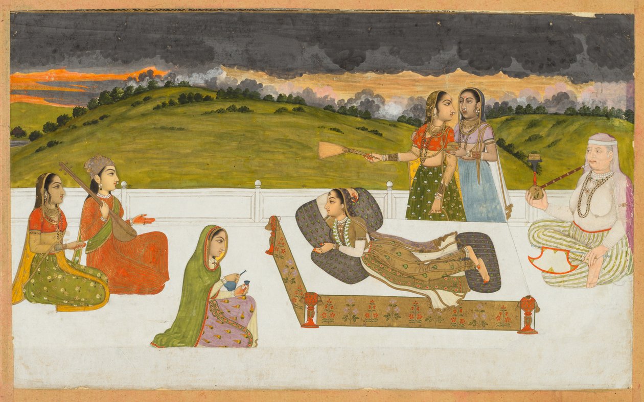 अटेंडेंट के साथ छत पर एक राजकुमारी, सी। 1730-1740। द्वारा अज्ञात