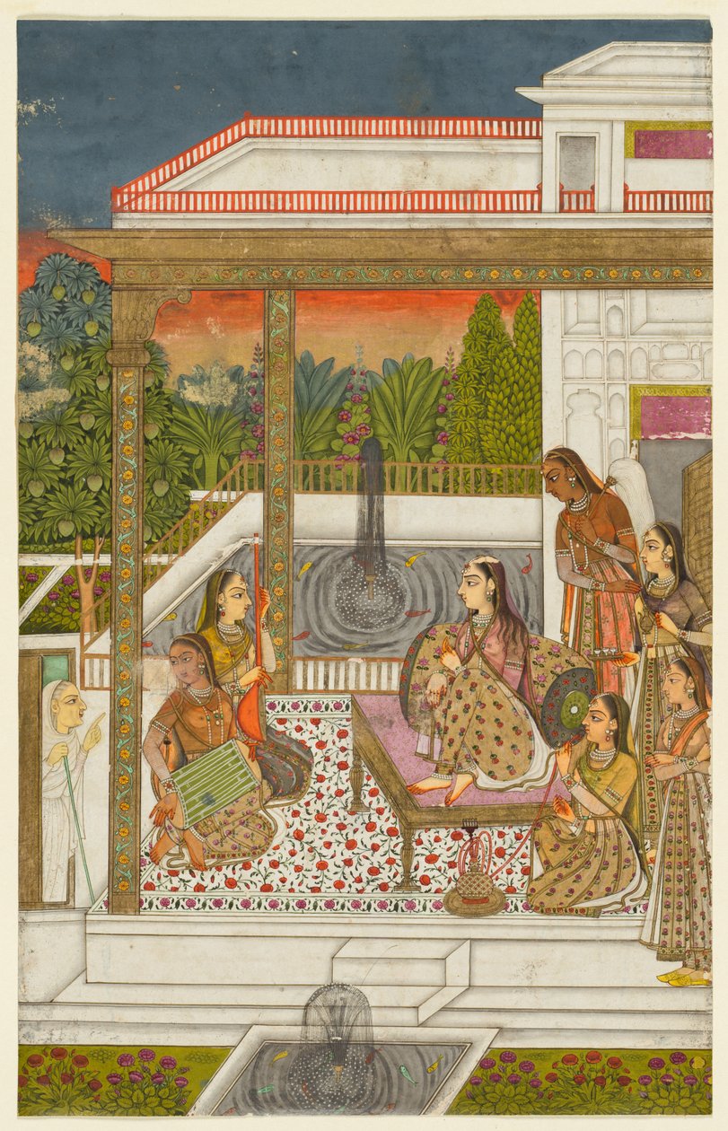 एक छत पर परिचारक के साथ एक राजकुमारी, सी। 1720-1730। द्वारा अज्ञात