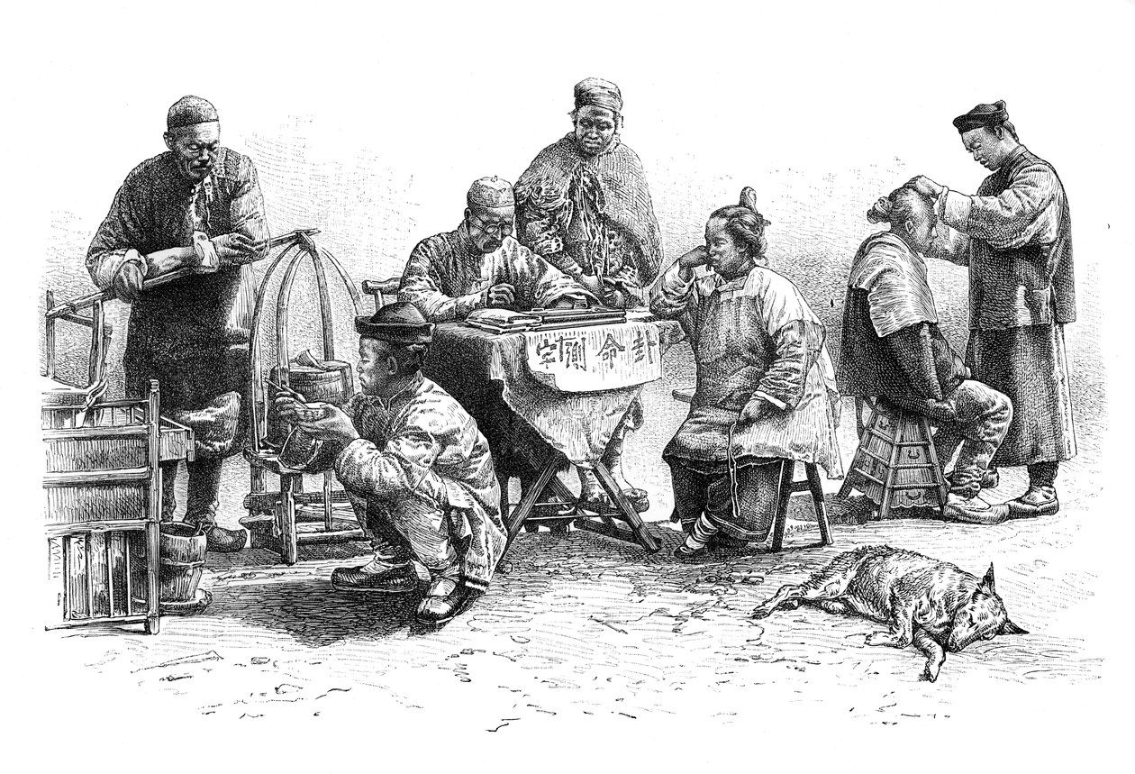 किन-किआंग में एक सड़क, प्रकार और वेशभूषा, c1890 द्वारा अज्ञात